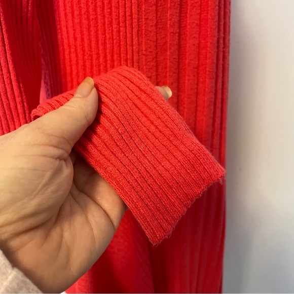 Coral Coloured Long Open Cardigan Open work Knitting - Picture 8 of 16